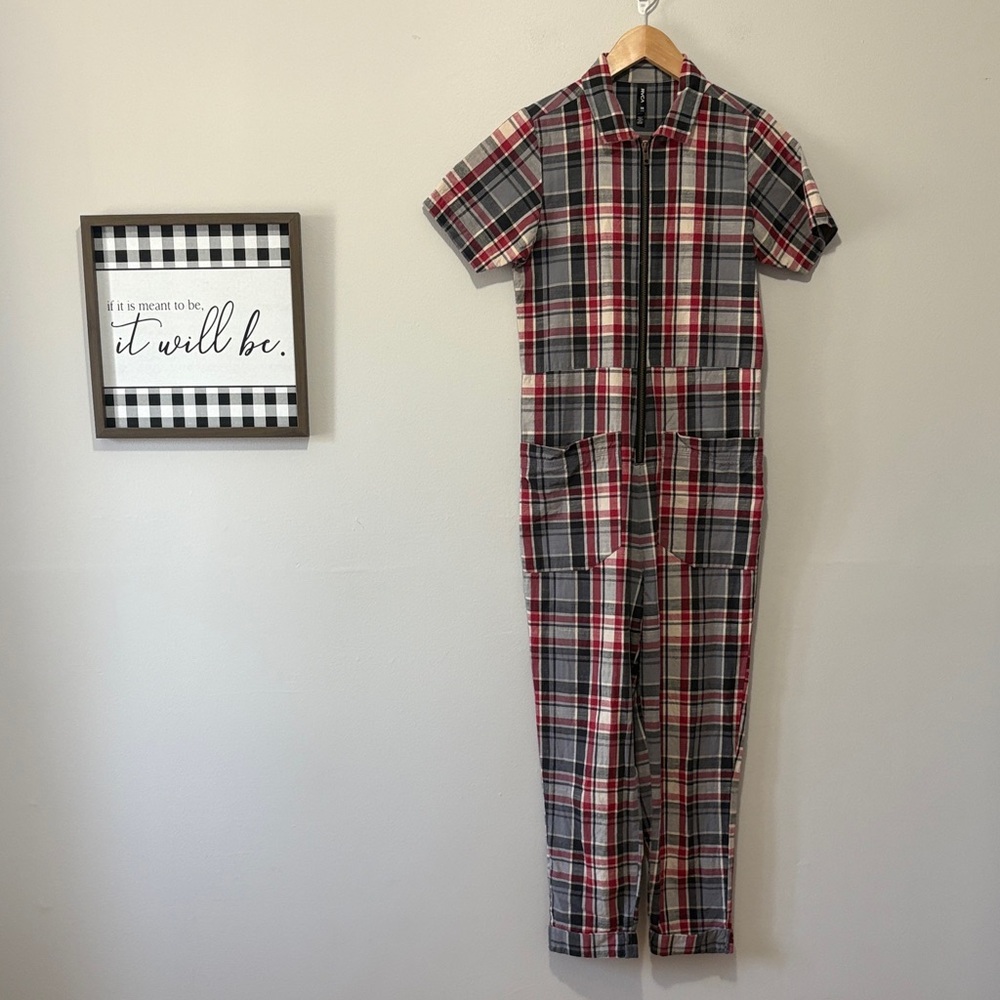 RVCA Red and Black Plaid jumpsuit - XS